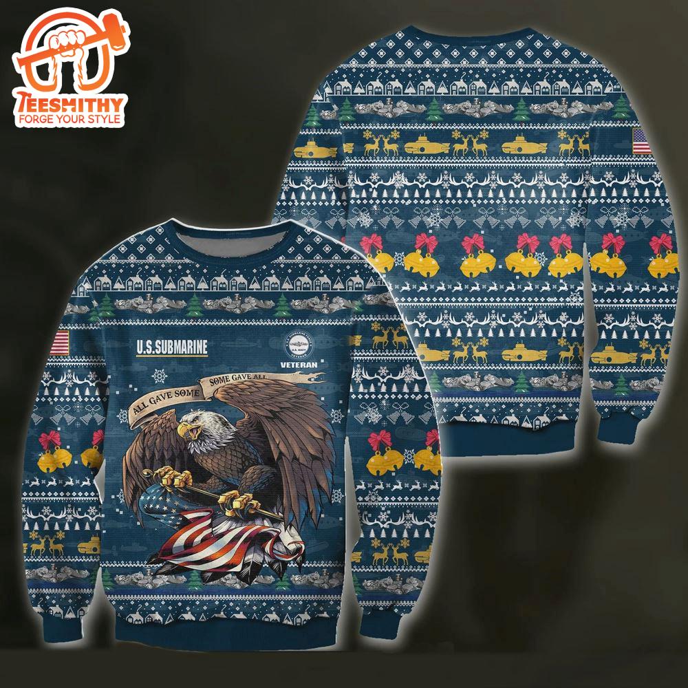 Unifinz Veteran Sweater Us Submarine Veteran Eagle Christmas Pattern Blue Ugly Sweater  – Veteran Sweater