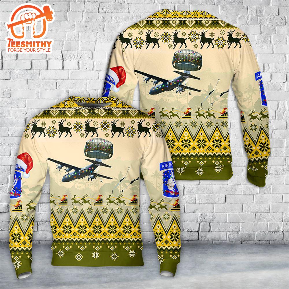 US Army 173rd Airborne Brigade jump from an 86th Air Wing C-130 Hercules aircraft onto Juliet Drop Zone Christmas Sweater  Gift Christmas