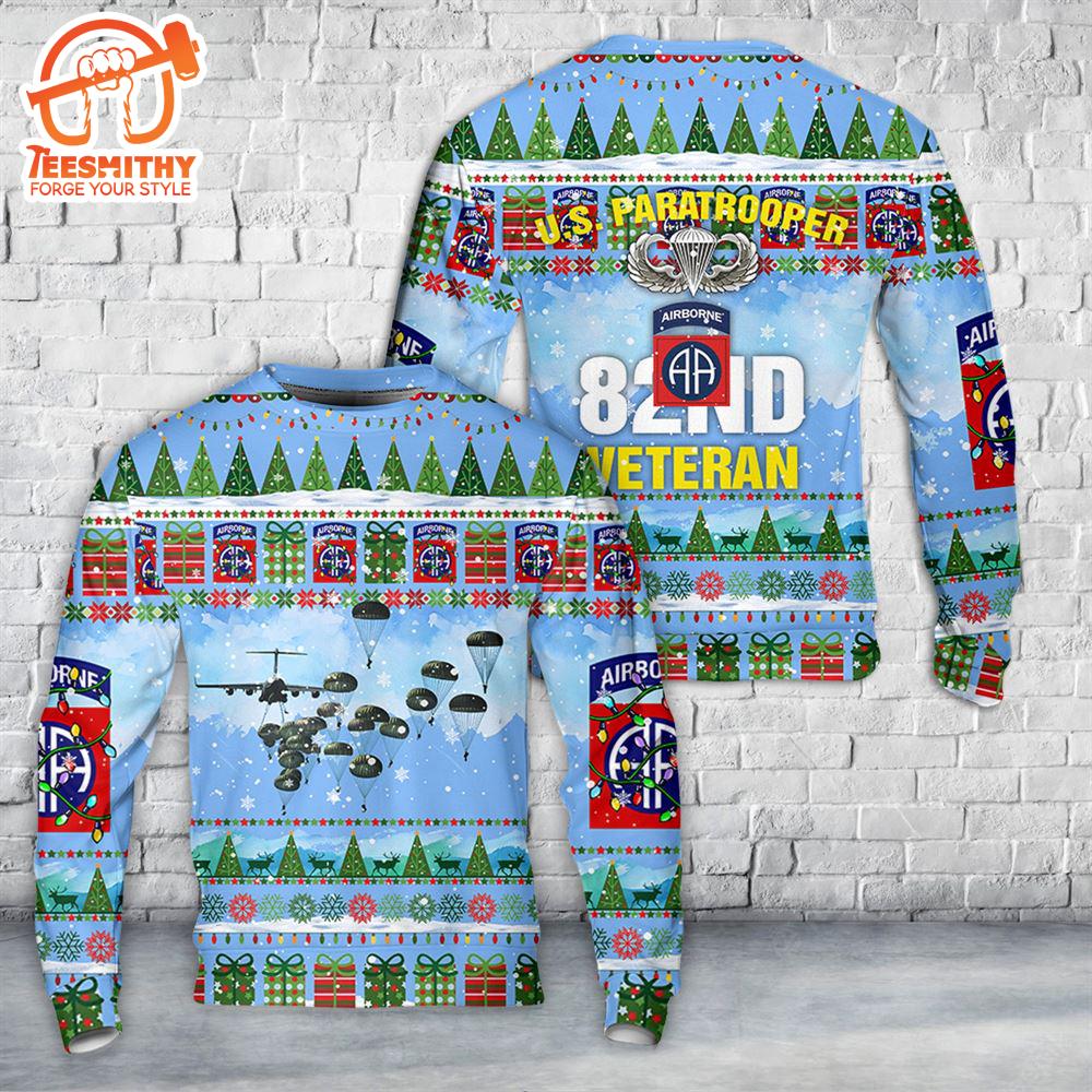 US Army 82nd Airborne Division Veteran Paratrooper Christmas AOP Sweater  Gift Christmas