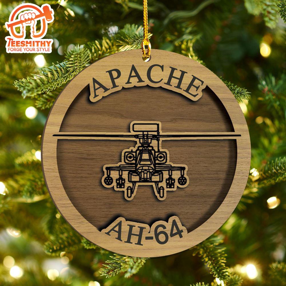 Christmas 2024  US Army Boeing AH-64 Apache Christmas 2-layered Wood Ornament