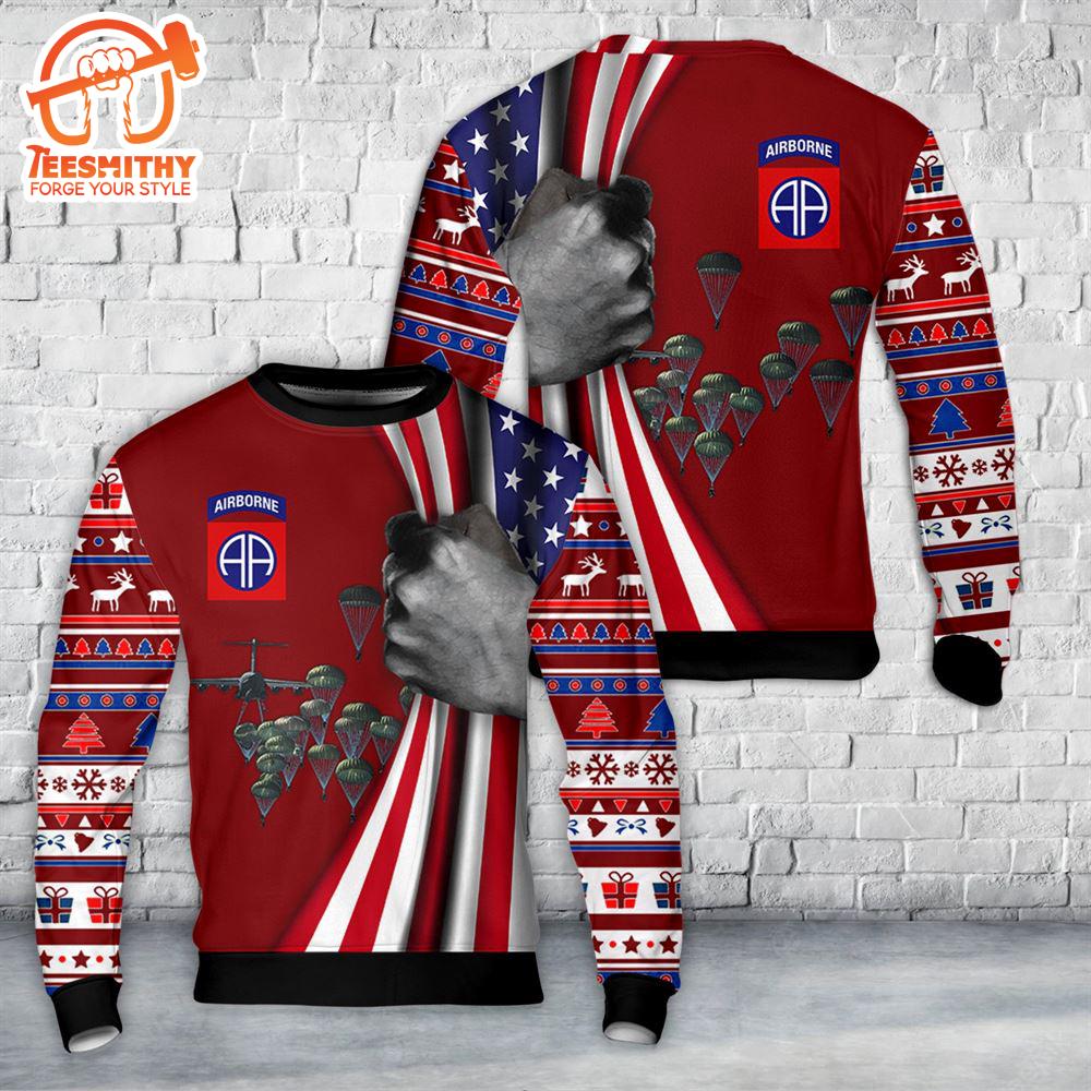 US Army Paratroopers With The 82nd Airborne Division Parachute Christmas AOP Sweater 1  Gift Christmas