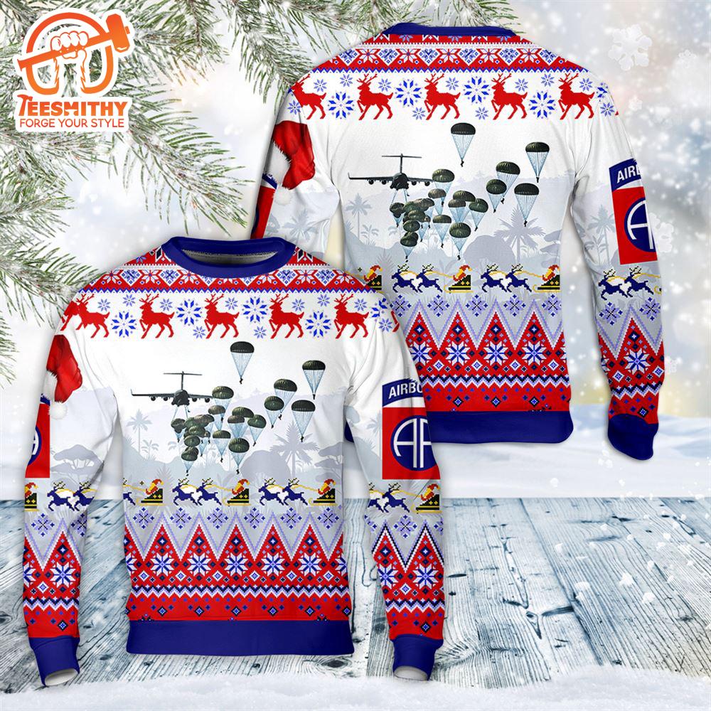 US Army Paratroopers With The 82nd Airborne Division Parachute Christmas Sweater 3  Gift Christmas