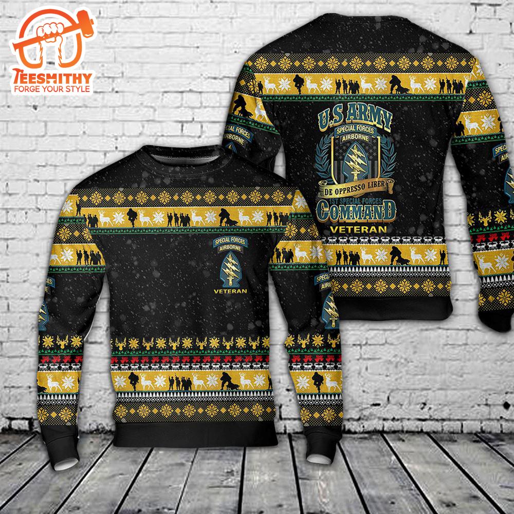 US Army Special Forces Airborne Veteran Christmas AOP Sweater  Gift Christmas