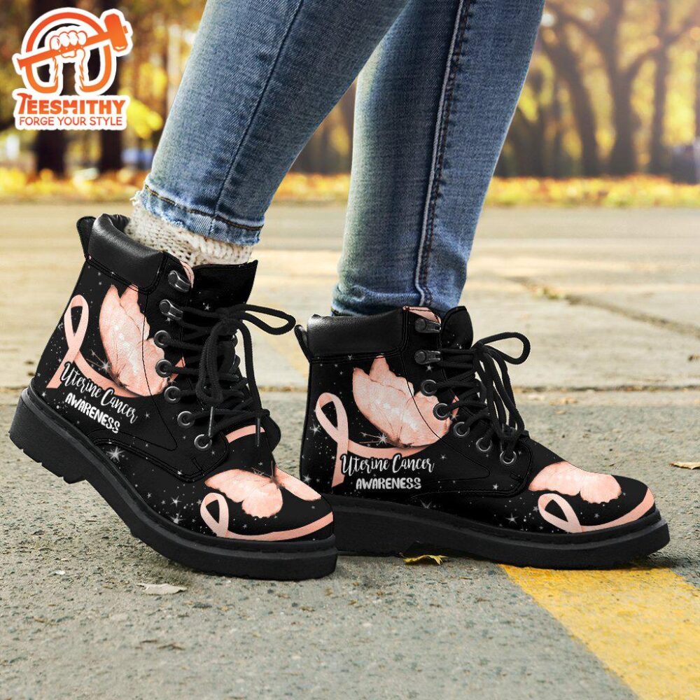 Uterine Cancer Awareness Boots Ribbon Butterfly Shoes