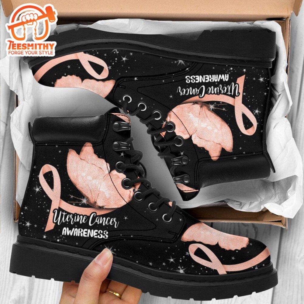 Uterine Cancer Awareness Boots Ribbon Butterfly Shoes