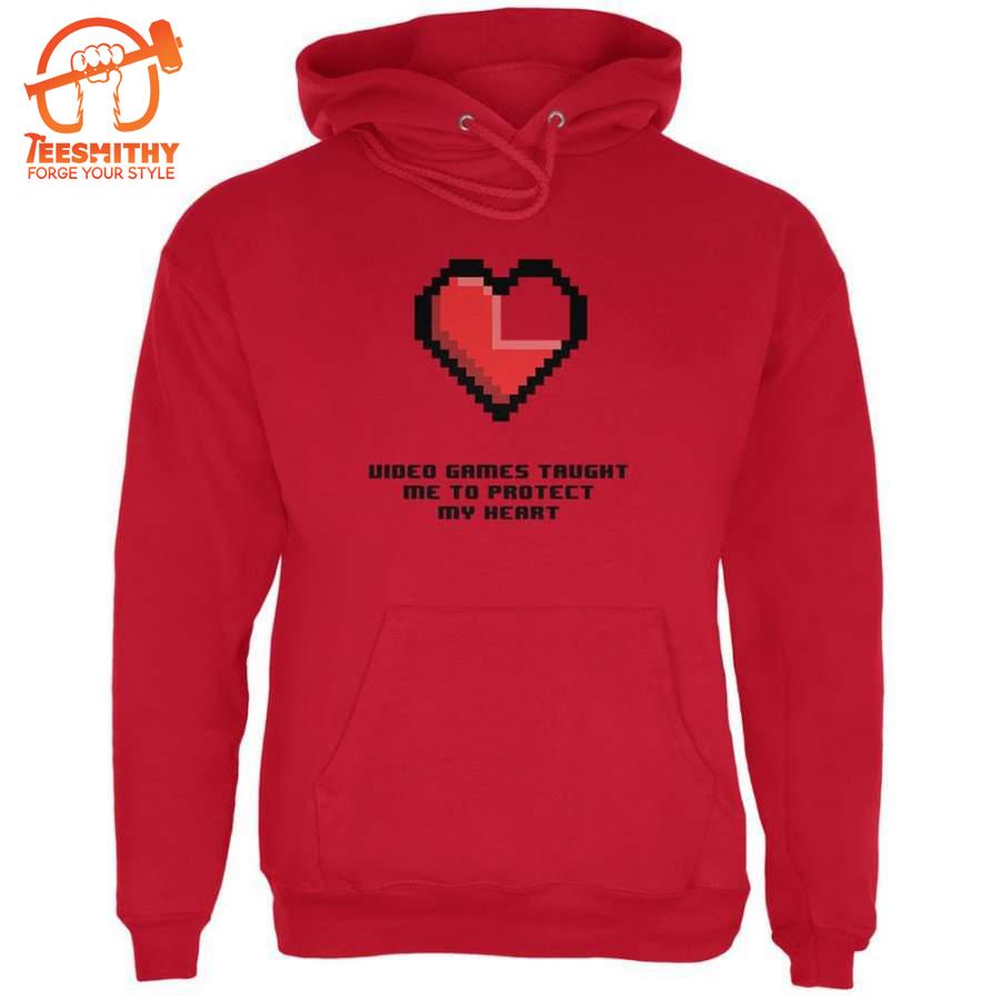 Video Games Protect My Heart Red Adult Hoodie