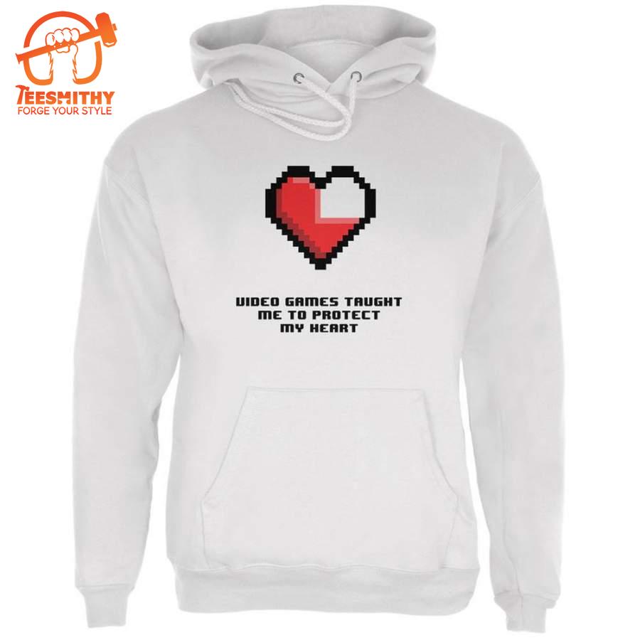 Video Games Protect My Heart White Adult Hoodie