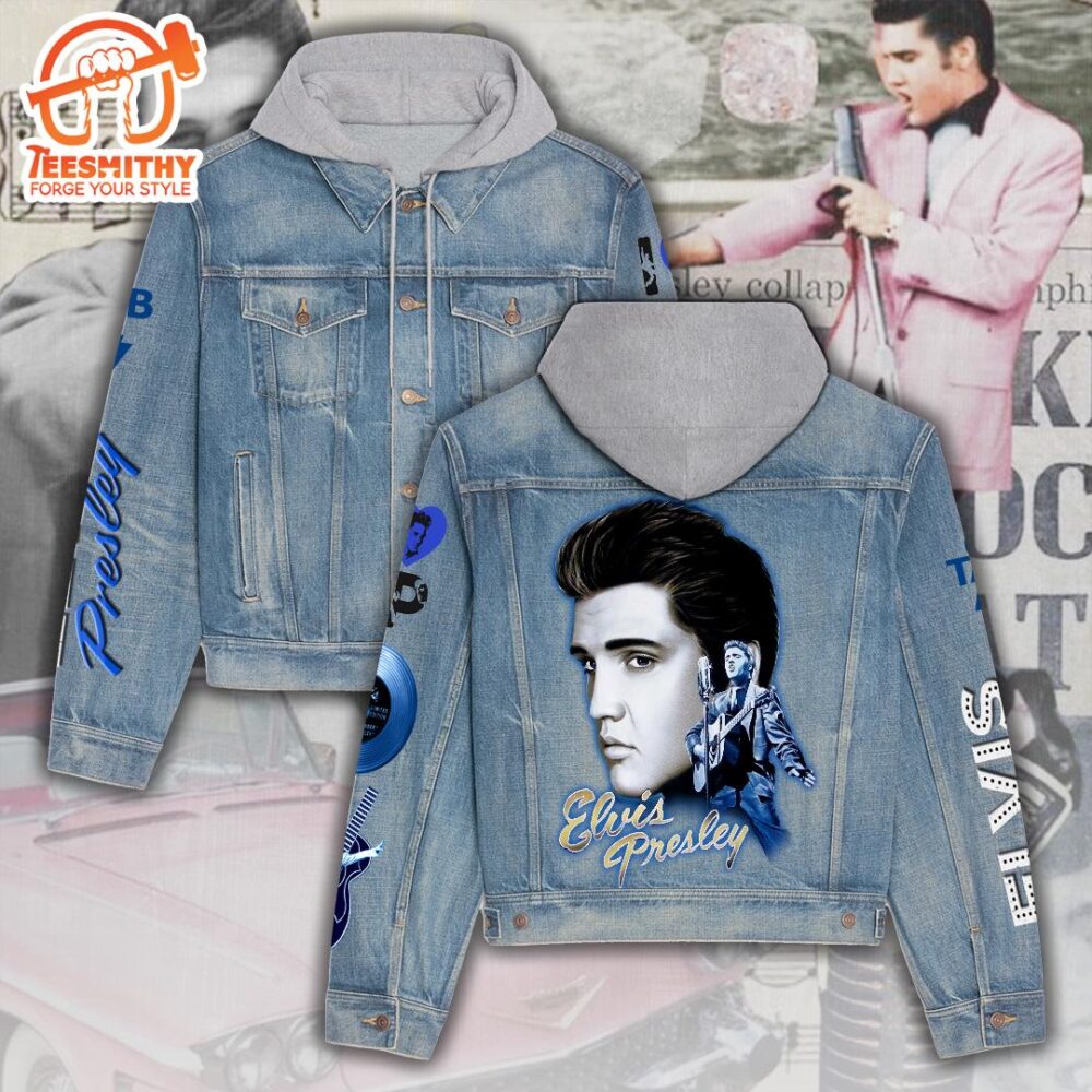 Vintage Elvis Presley Women’s Gift Christmas Denim Hood Jacket For Fans