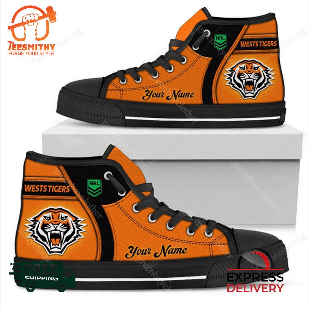 Wests Tigers NRL Personalized High Top Canvas Shoes