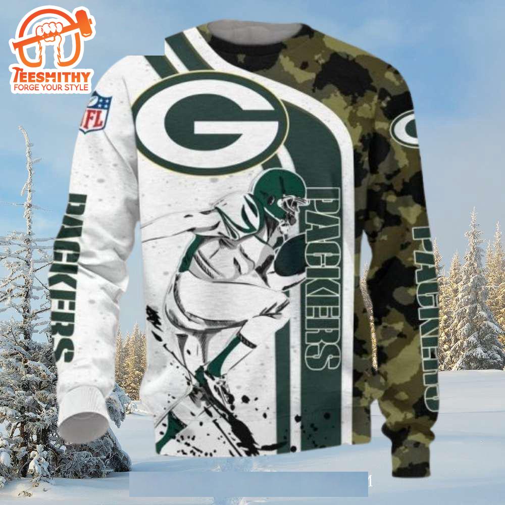 White Camo Design On Green Bay Packers Sweater Gift for Christmas